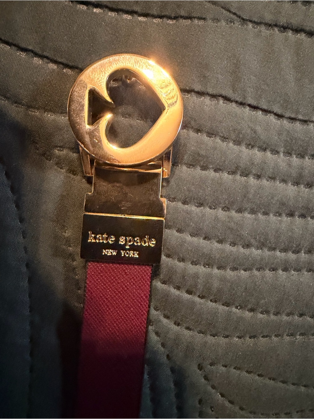 kate spade Gold Heart Buckle Burgundy Strap Belt